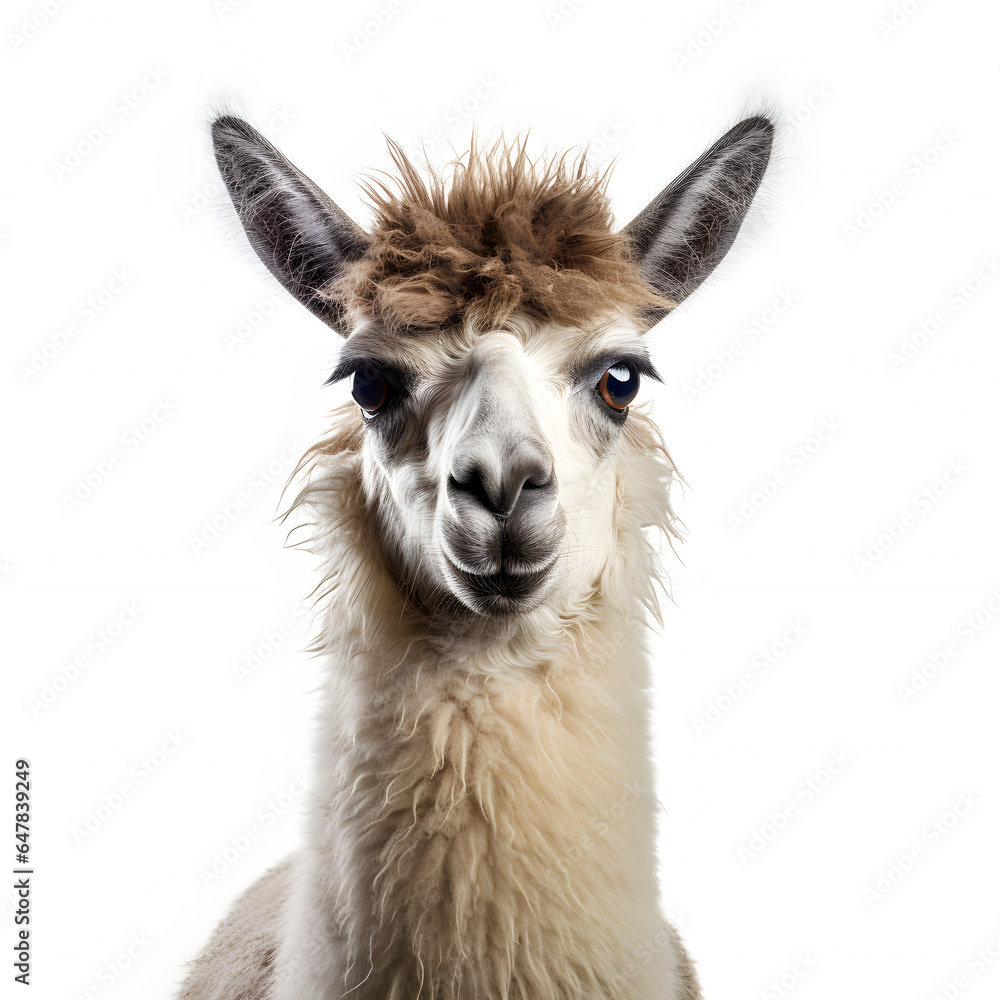 Photo of a curious llama staring directly into the camera
