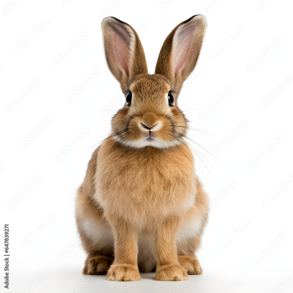 Photo of a cute brown rabbit sitting on a white floor Photo of a cute brown rabbit sitting on a white floor