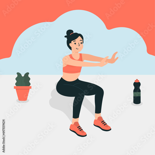 Woman working out, exercise, squat
