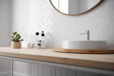 Fashionable Wooden and Ceramic Bathroom Sink. Generative Ai.