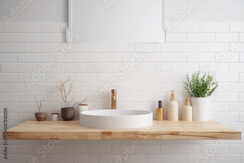 Hotel Bathroom with Hygiene Products and Minimalist Decor. Generative Ai.