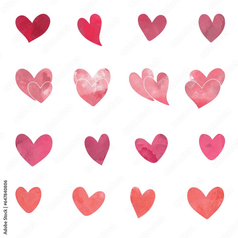 Vector watercolor  hand drawn hearts collections