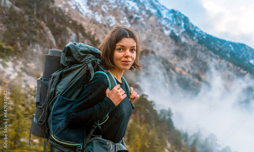 Girl is climbing, hiking in the mountains. Girl is climbing, hiking in the mountains.