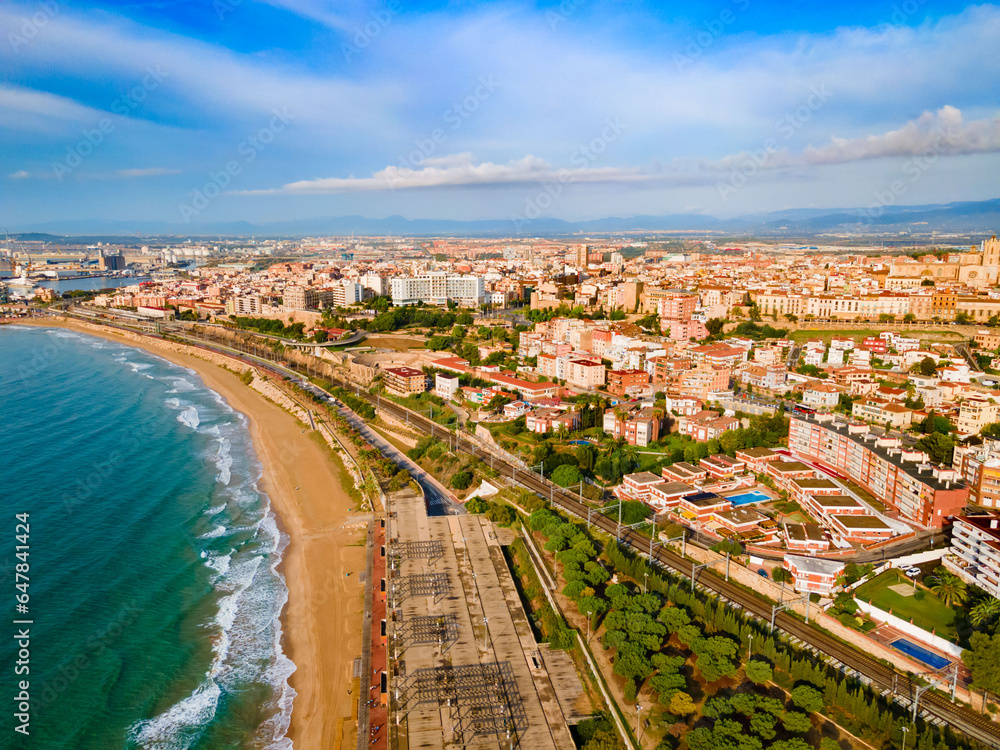 Tarragona city aerial panoramic view in Spain