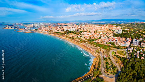Tarragona city aerial panoramic view in Spain