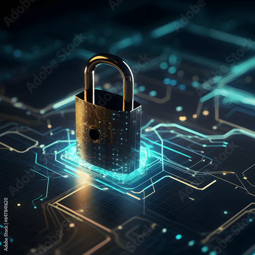  a lock on a circuit board, cybersecurity concept photo