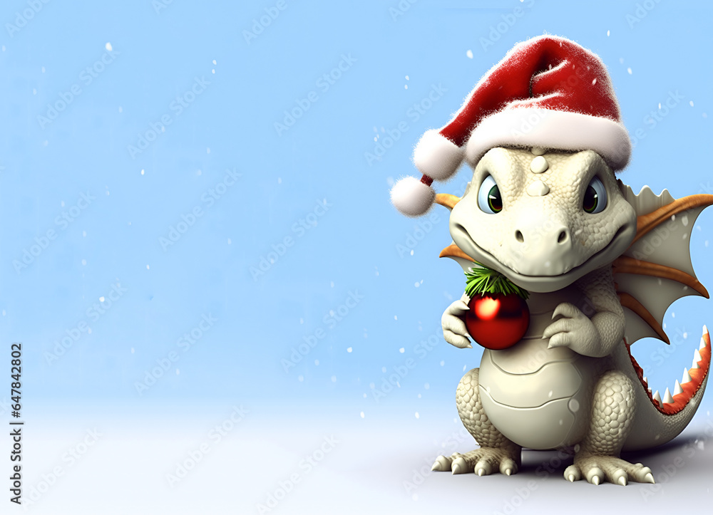 3d Illustration of a cute dragon - symbol of New Year 2024, with Santa's red hat 3d Illustration of a cute dragon - symbol of New Year 2024, with Santa's red hat