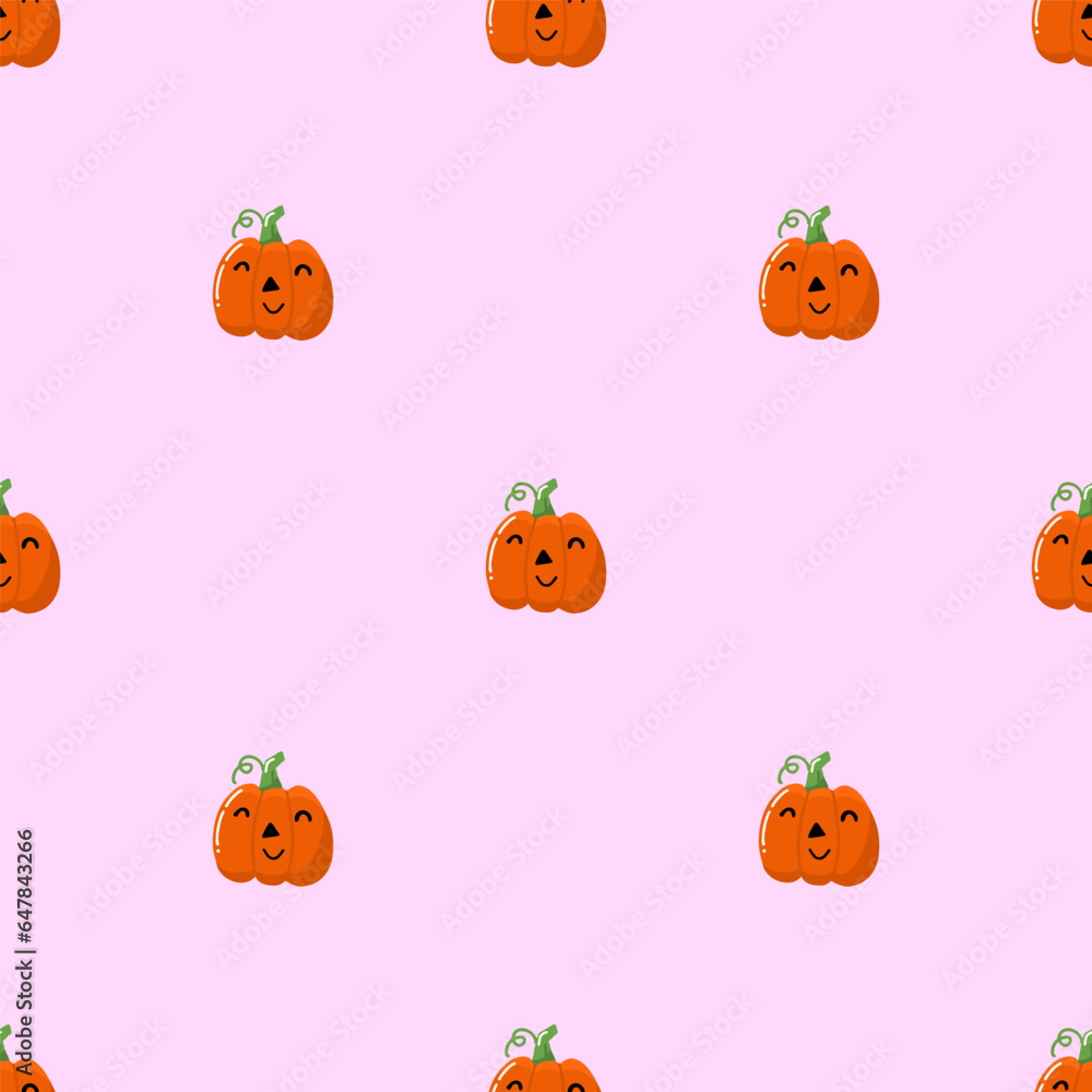 Simple seamless pattern with cute pumpkin on pink background. Halloween trendy concept. Hand drawn vector illustration for cover, stationary, wallpaper, prints, wrapping, textile Simple seamless pattern with cute pumpkin on pink background. Halloween trendy concept. Hand drawn vector illustration for cover, stationary, wallpaper, prints, wrapping, textile