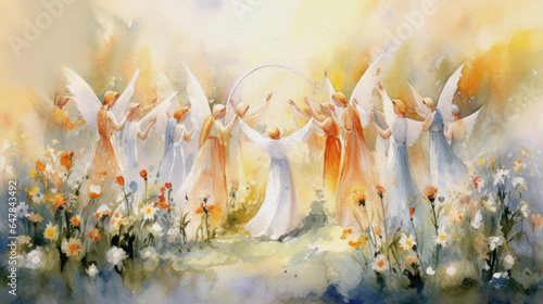 Fototapeta Heavenly choir, religious illustration, generative ai