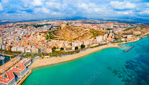 Alicante city beach aerial panoramic view, Spain photo
