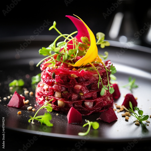 professional food photography beet tartare micheli, generative ai