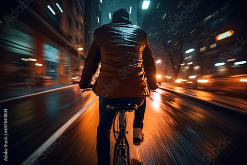 a man cyclist riding a bicycle at high speed in city street with motion blur © DailyLifeImages