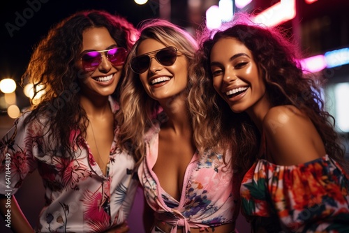 3 female friends smiling and happy on a night out