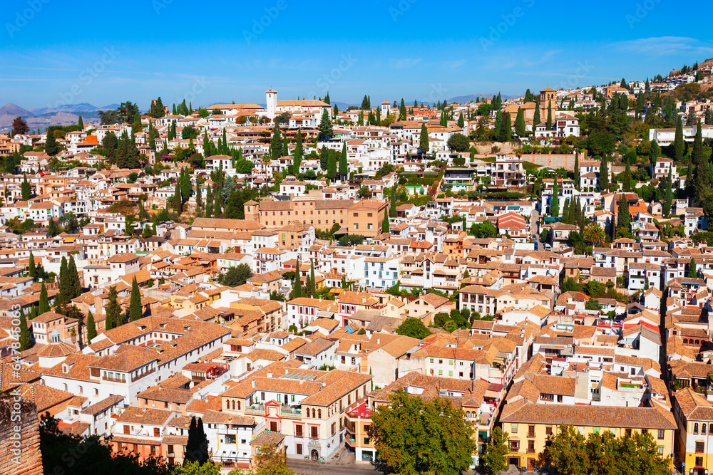 Granada city aerial panoramic view in Spain