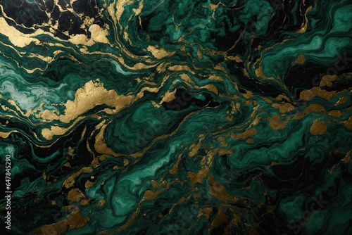 Abstract marbled background Luxurious elegant black green gold colors. ai generative