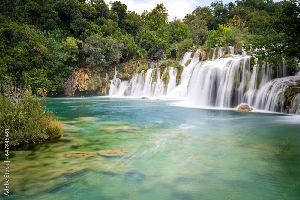 beautiful waterfall in krka park, Croatia, Europe. long exposure shot