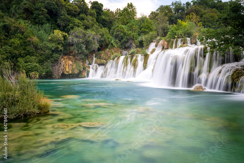beautiful waterfall in krka park  Croatia  Europe. long exposure shot