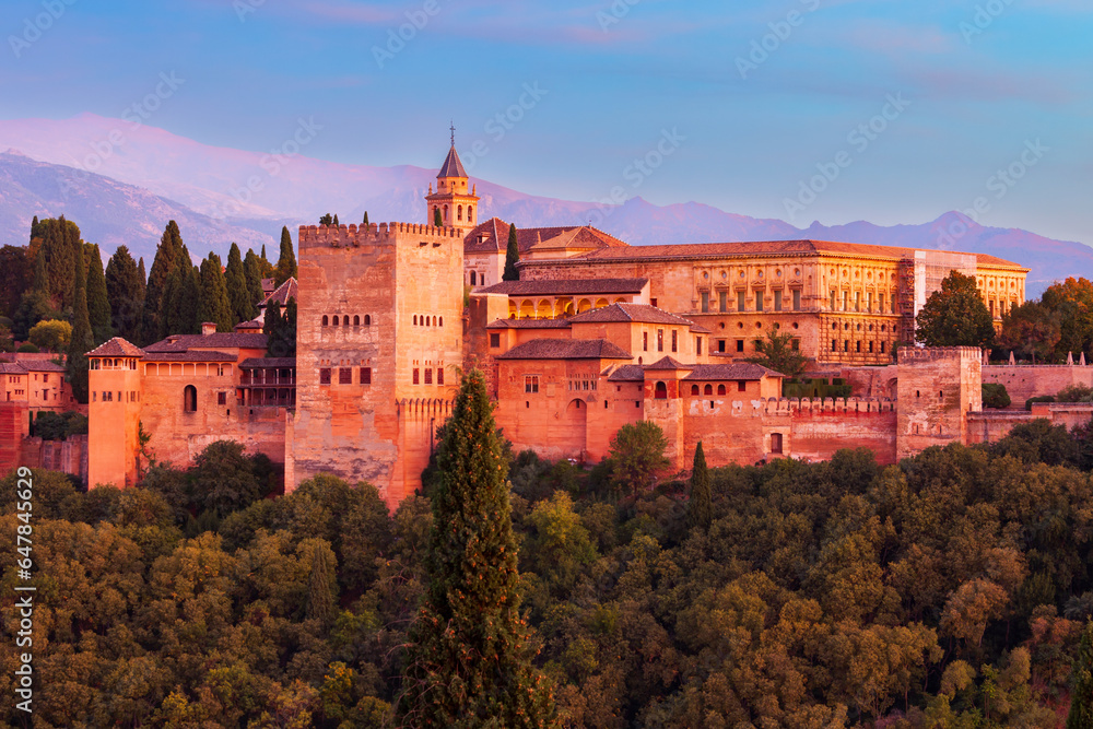 The Alhambra aerial panoramic view in Granada, Spain