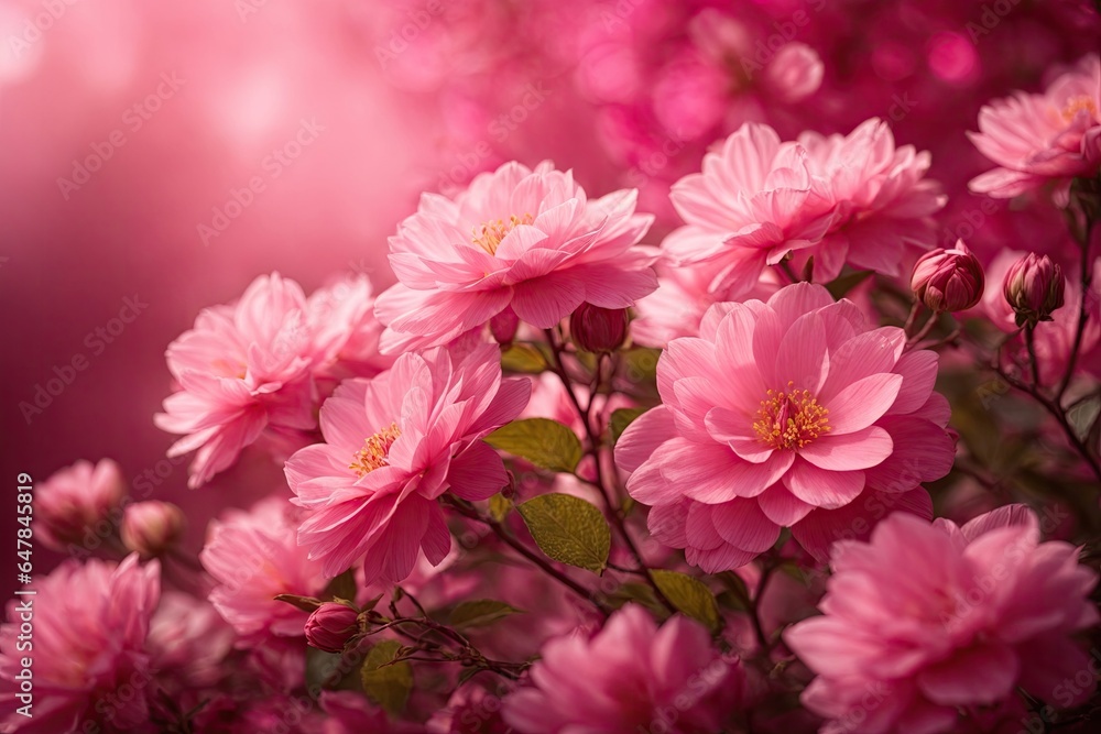 Pink flowers on a pink background bokeh light. ai generative Pink flowers on a pink background bokeh light. ai generative