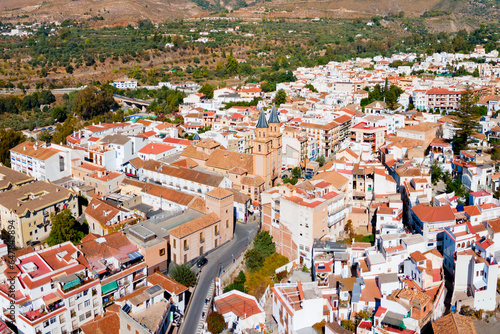 Orgiva town aerial panoramic view in Alpujarras, Spain
