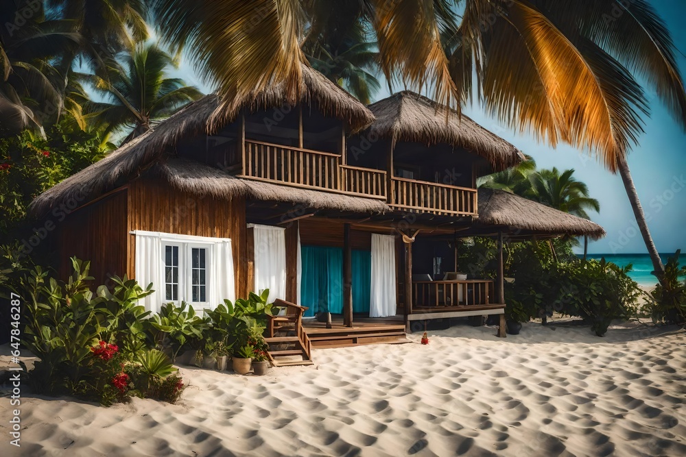 house in a tropical paradise island, generative AI