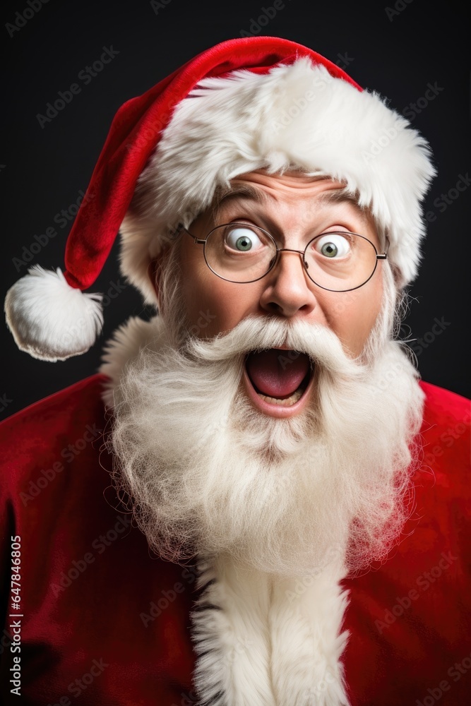 Fototapeta premium Funny Santa Claus with an astonished and surprised look. Generative AI