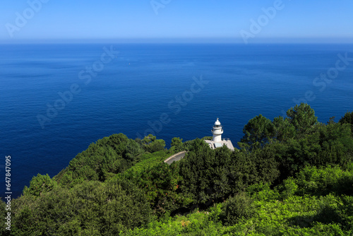 The Monte Igueldo lighthouse surrounded by vegetation