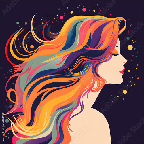 Whimsical Hair Illustration: A Mixture of Realism and Stylized Minimal Lines in Vibrant Colors