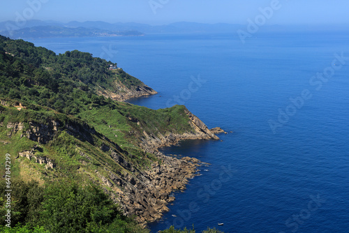 Panoramic view of the coast of San Sebastian on a sunny day