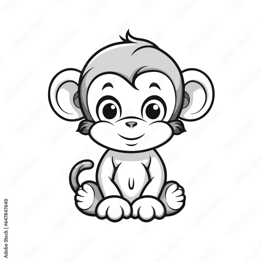 Monkey tshirt design graphic, cute happy kawaii style, clear outline