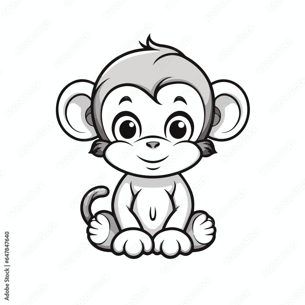 Monkey tshirt design graphic, cute happy kawaii style, clear outline Monkey tshirt design graphic, cute happy kawaii style, clear outline