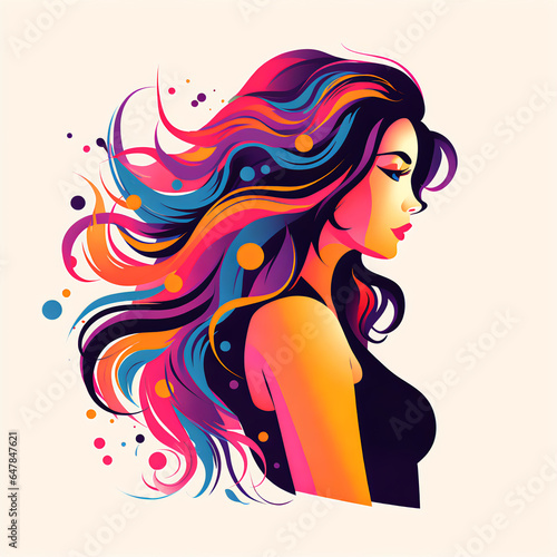 Whimsical Hair Illustration in Vibrant Colors with Minimalist Line Art - Realistic yet Stylized