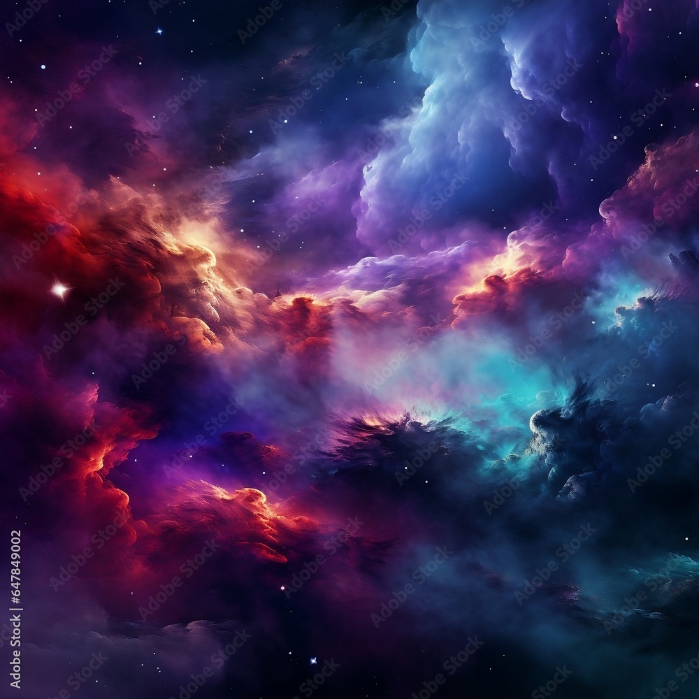 Colorful nebula in the space, in the style of digital airbrushing, vibrant academia, spacecore