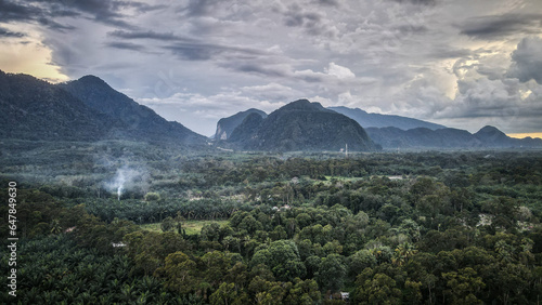 The aerial view of the landscape in Malaysia