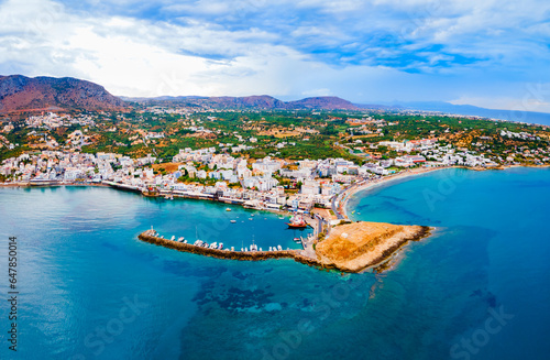 Hersonissos town aerial panoramic view in Crete  Greece