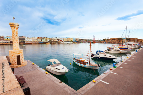 Hersonissos town aerial panoramic view in Crete, Greece