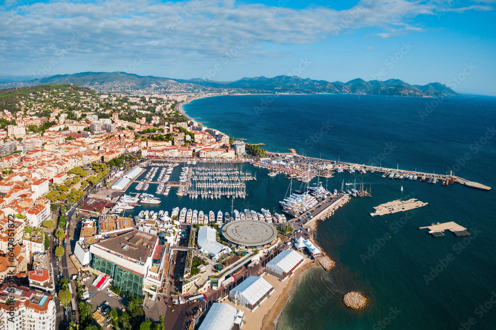 Cannes aerial panoramic view, France - obrazy, fototapety, plakaty 