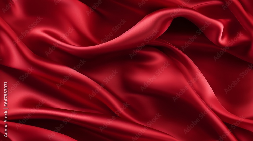 Red satin brilliance. Luxurious waves on fabric. Passionate elegance for design. Ideal for romantic backgrounds.