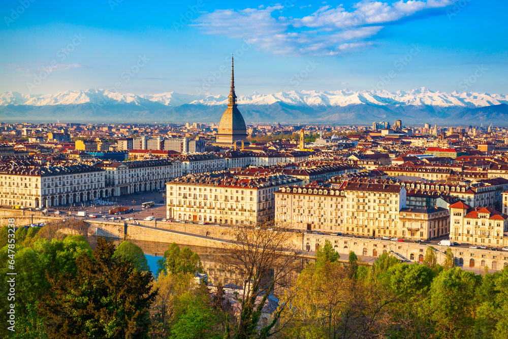 Fototapeta premium Turin city aerial vew, northern Italy