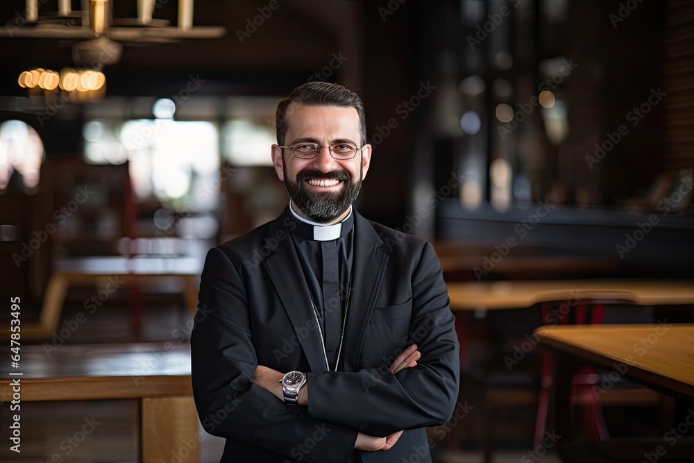 Portrait of a smiling catholic priest. Portrait of a smiling catholic priest.