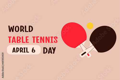 Vector flat illustration of world table tennis day. Ping pong rackets and ball.