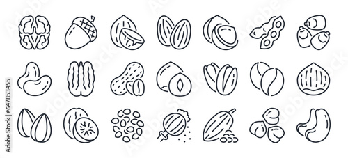 Canvastavla Nuts and seeds editable stroke outline icons set isolated on white background flat vector illustration