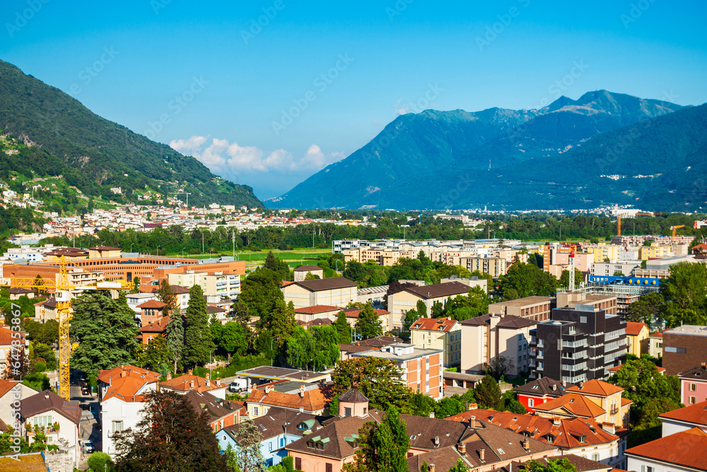 Bellinzona aerial panoramic view, Switzerland