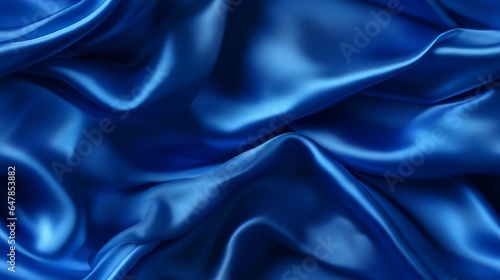 Royal blue satin brilliance. Luxurious waves on fabric. Deep sea elegance for design. Ideal for majestic backgrounds.