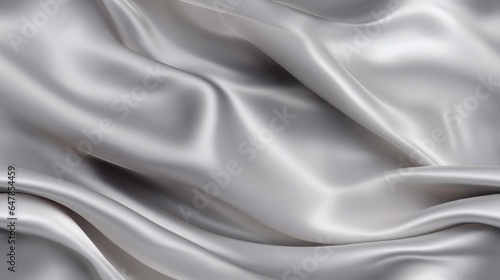 Silver satin brilliance. Luxurious waves on fabric. Metallic elegance for design. Ideal for modern backgrounds.