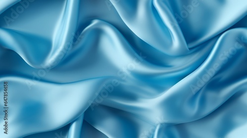Sky blue satin brilliance. Luxurious waves on fabric. Cloud-like elegance for design. Ideal for airy backgrounds.