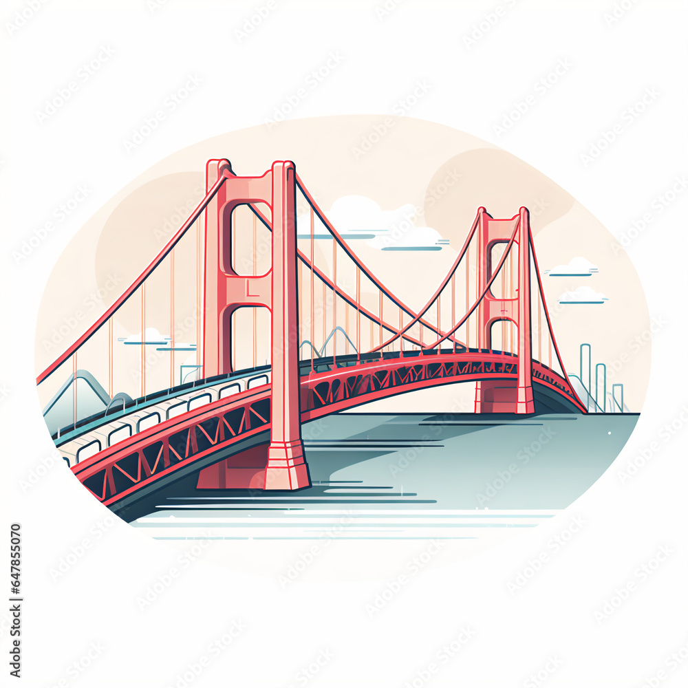 Fototapeta premium Unique Bridge Illustration in Minimalistic Style with Bold Line Work