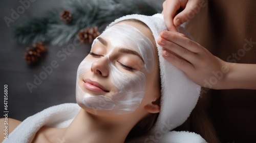 A woman getting a facial mask at a spa