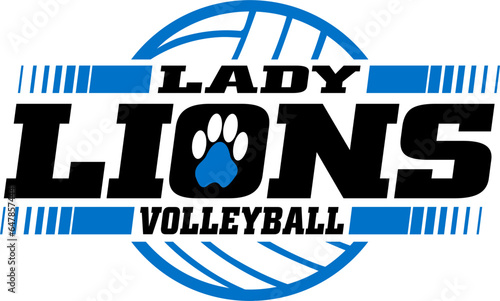 lady lions volleyball team design with ball for school, college or league sports