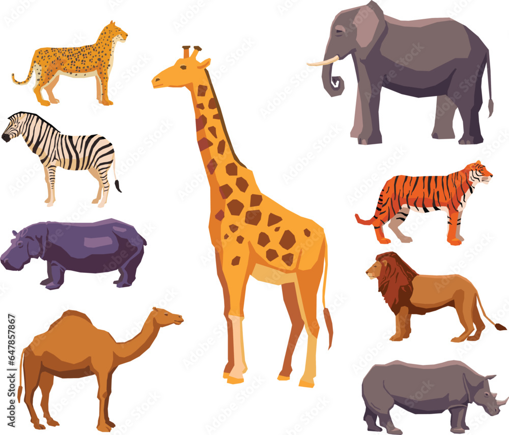 Fototapeta premium Set of cartoon characters of baby animals. Set of baby animal icons isolated on a white background. Cartoon characters design. Color illustration of the wild animal world. Vector illustration